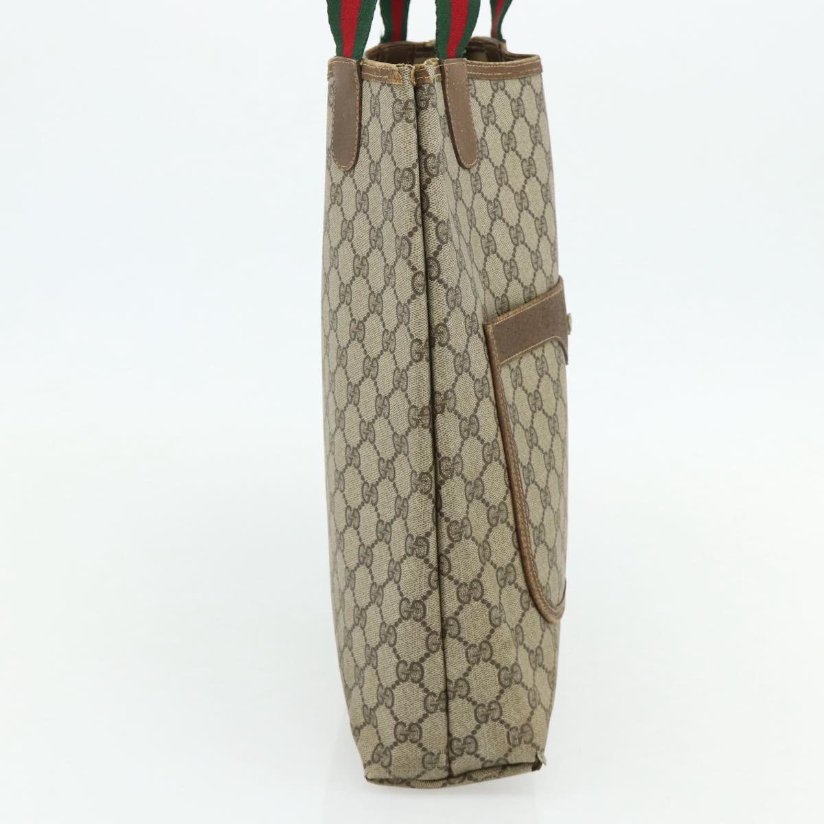 GUCCI GG Supreme Web Sherry Line Tote Bag PVC Beige Gold 120 02 003 Auth 175086