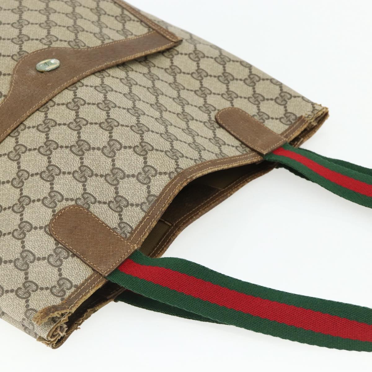 GUCCI GG Supreme Web Sherry Line Tote Bag PVC Beige Gold 120 02 003 Auth 175086