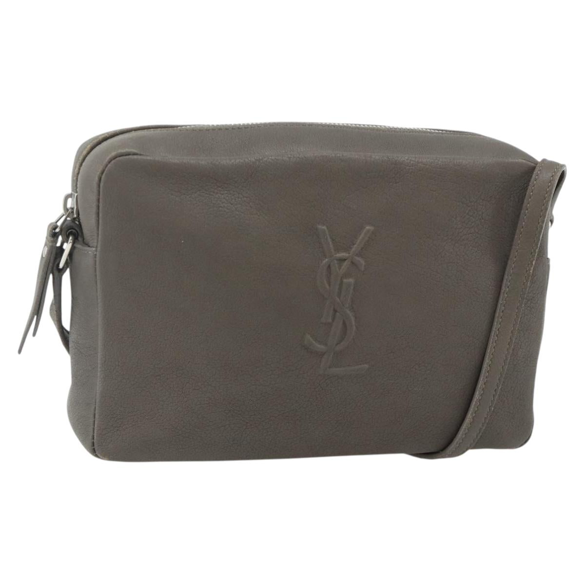 SAINT LAURENT Shoulder Bag Leather Gray Silver Auth 175088A
