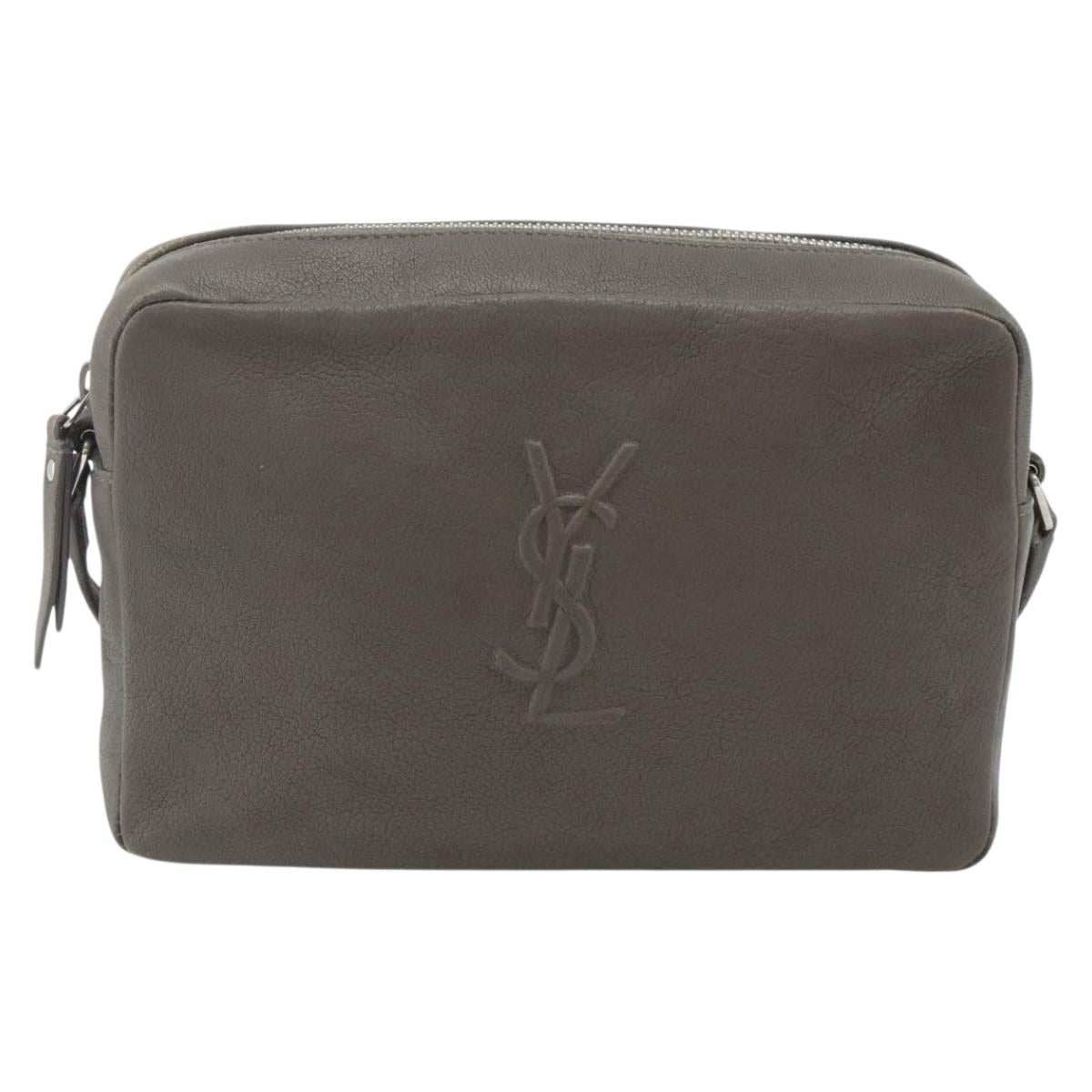 SAINT LAURENT Shoulder Bag Leather Gray Silver Auth 175088A