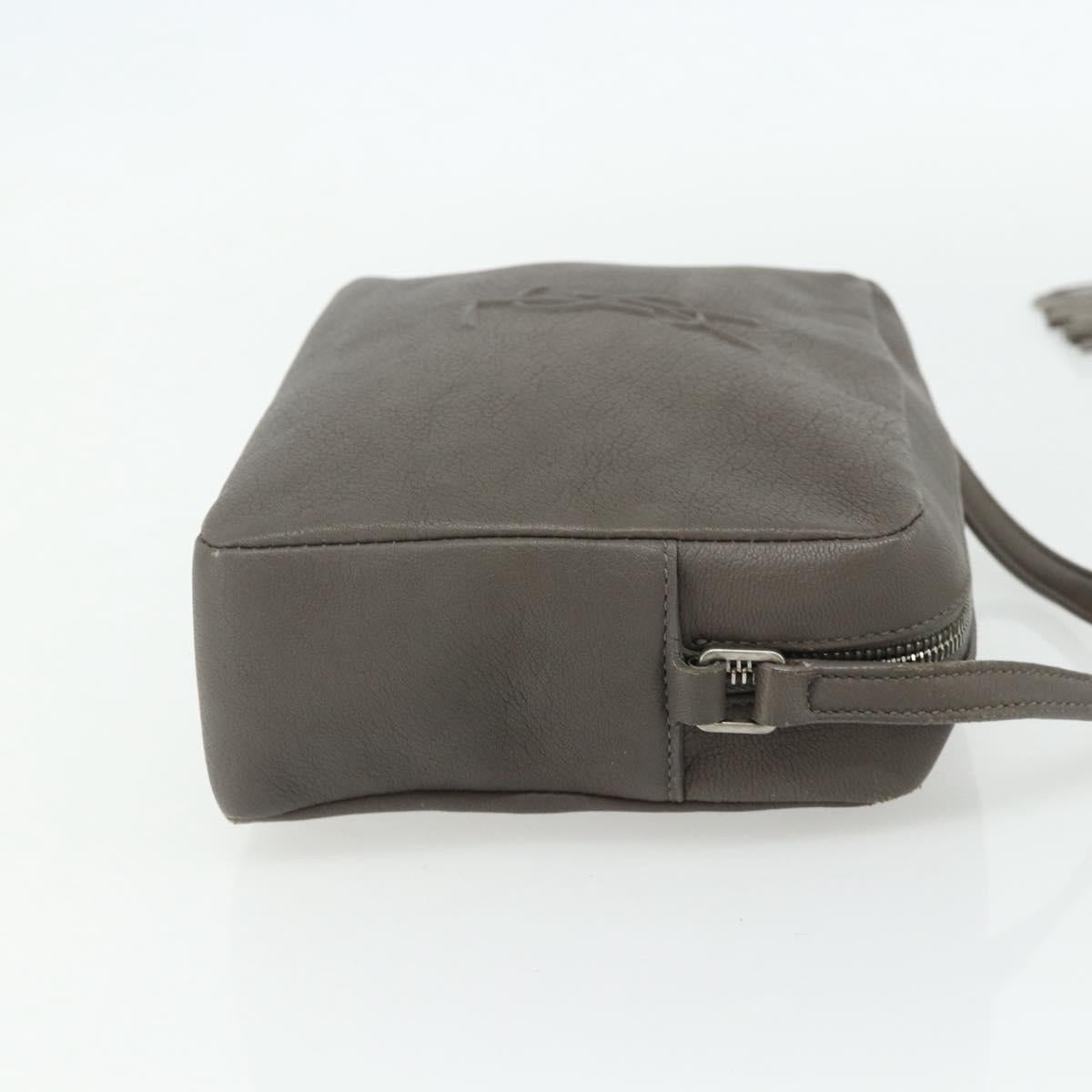 SAINT LAURENT Shoulder Bag Leather Gray Silver Auth 175088A