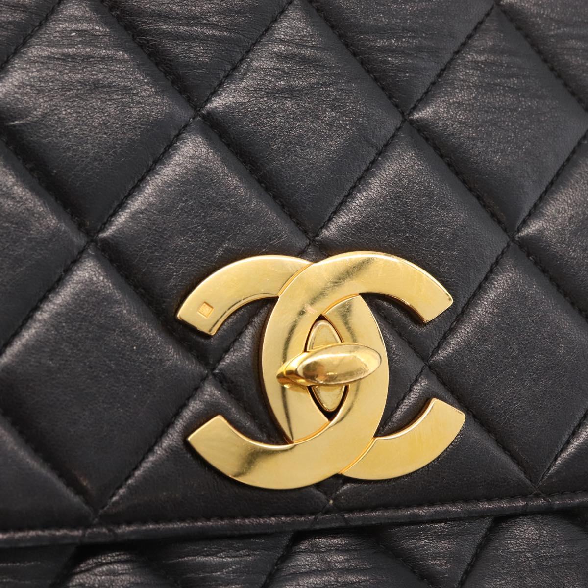 CHANEL Matelasse Chain Shoulder Bag Lamb Skin Black Gold CC Auth 175090SAV