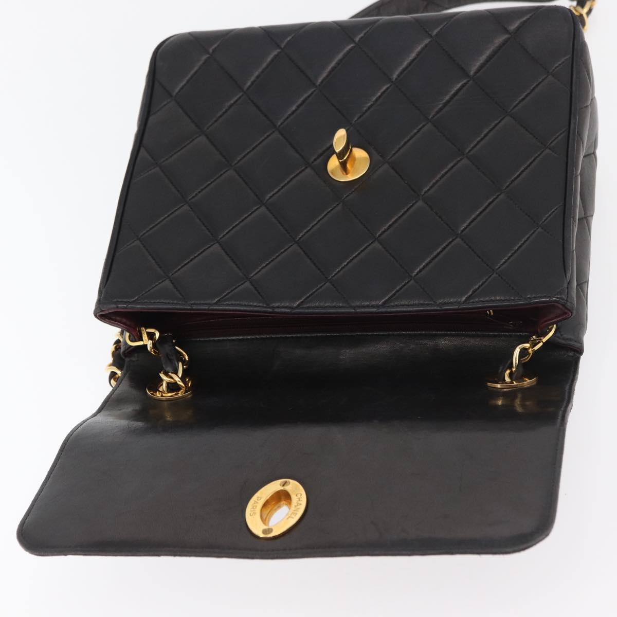 CHANEL Matelasse Chain Shoulder Bag Lamb Skin Black Gold CC Auth 175090SAV