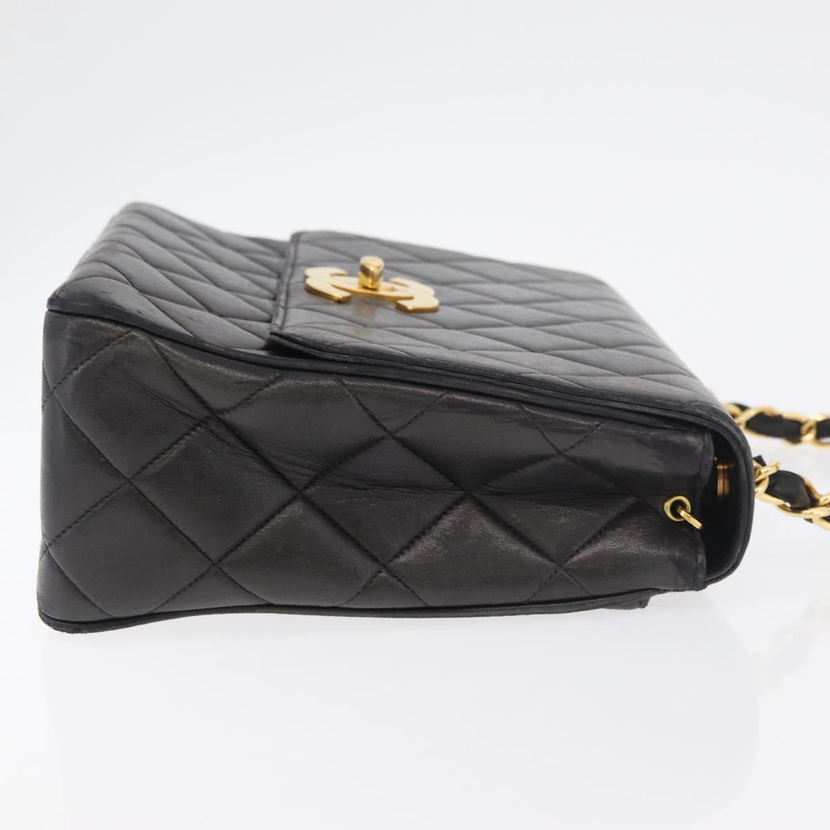 CHANEL Matelasse Chain Shoulder Bag Lamb Skin Black Gold CC Auth 175090SAV