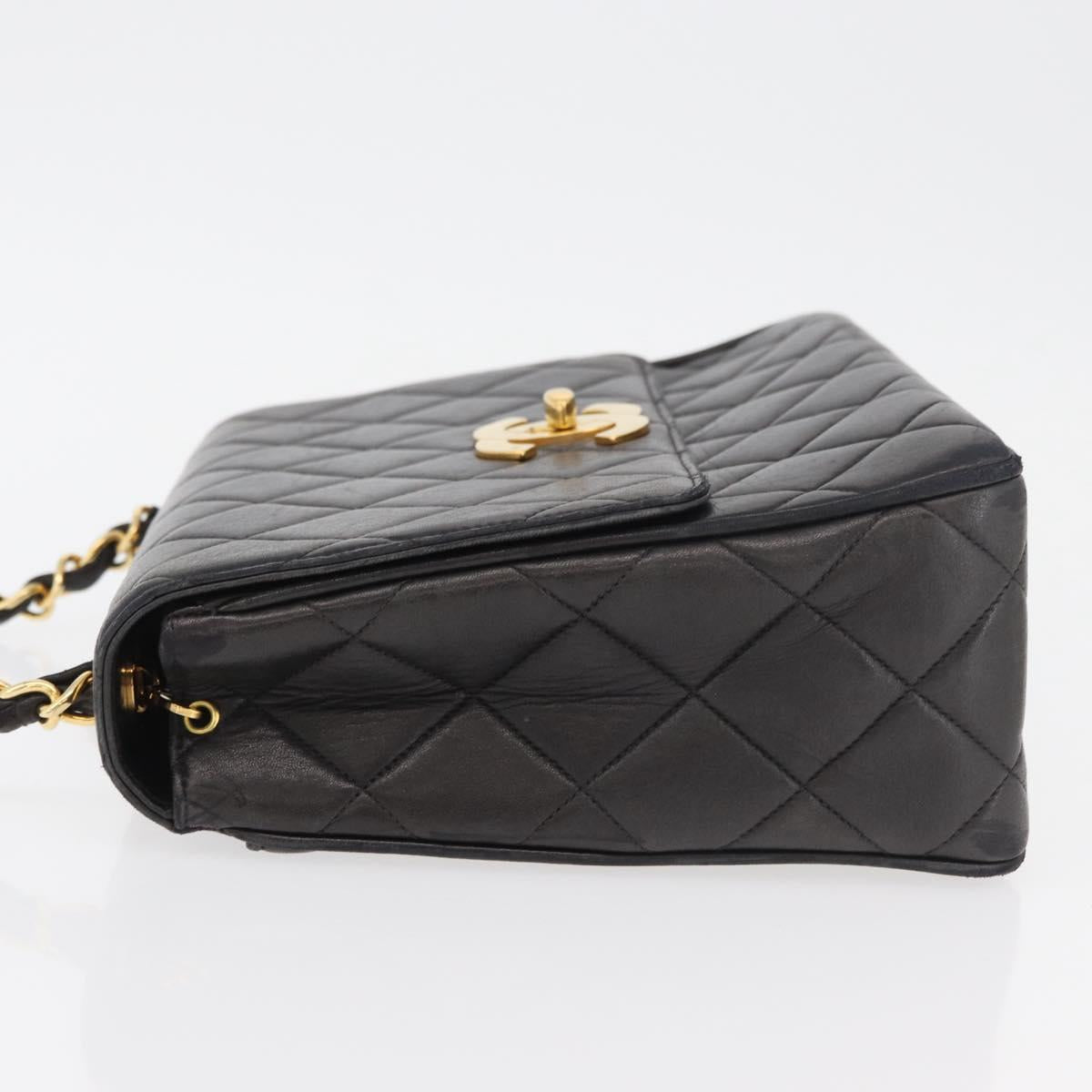CHANEL Matelasse Chain Shoulder Bag Lamb Skin Black Gold CC Auth 175090SAV