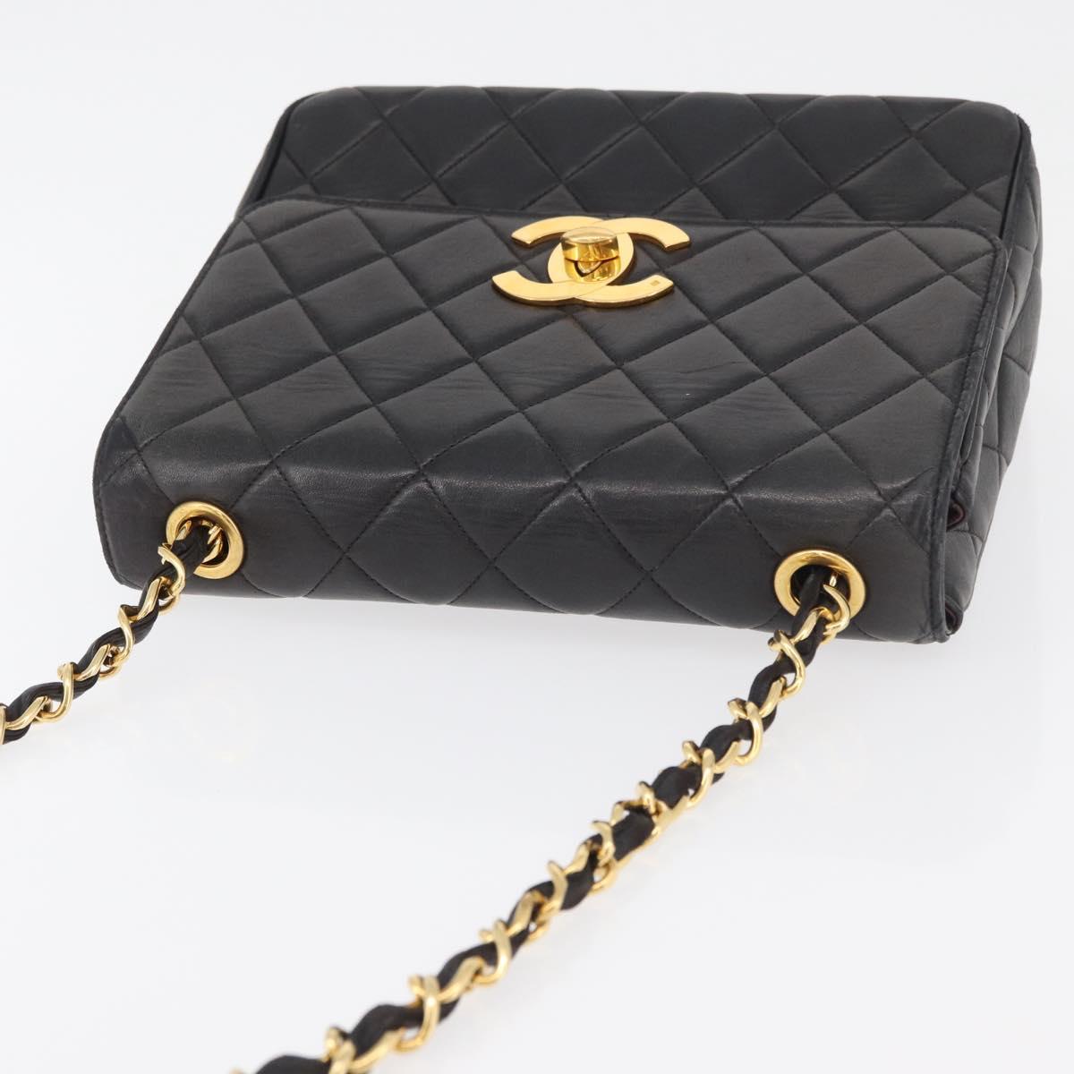 CHANEL Matelasse Chain Shoulder Bag Lamb Skin Black Gold CC Auth 175090SAV