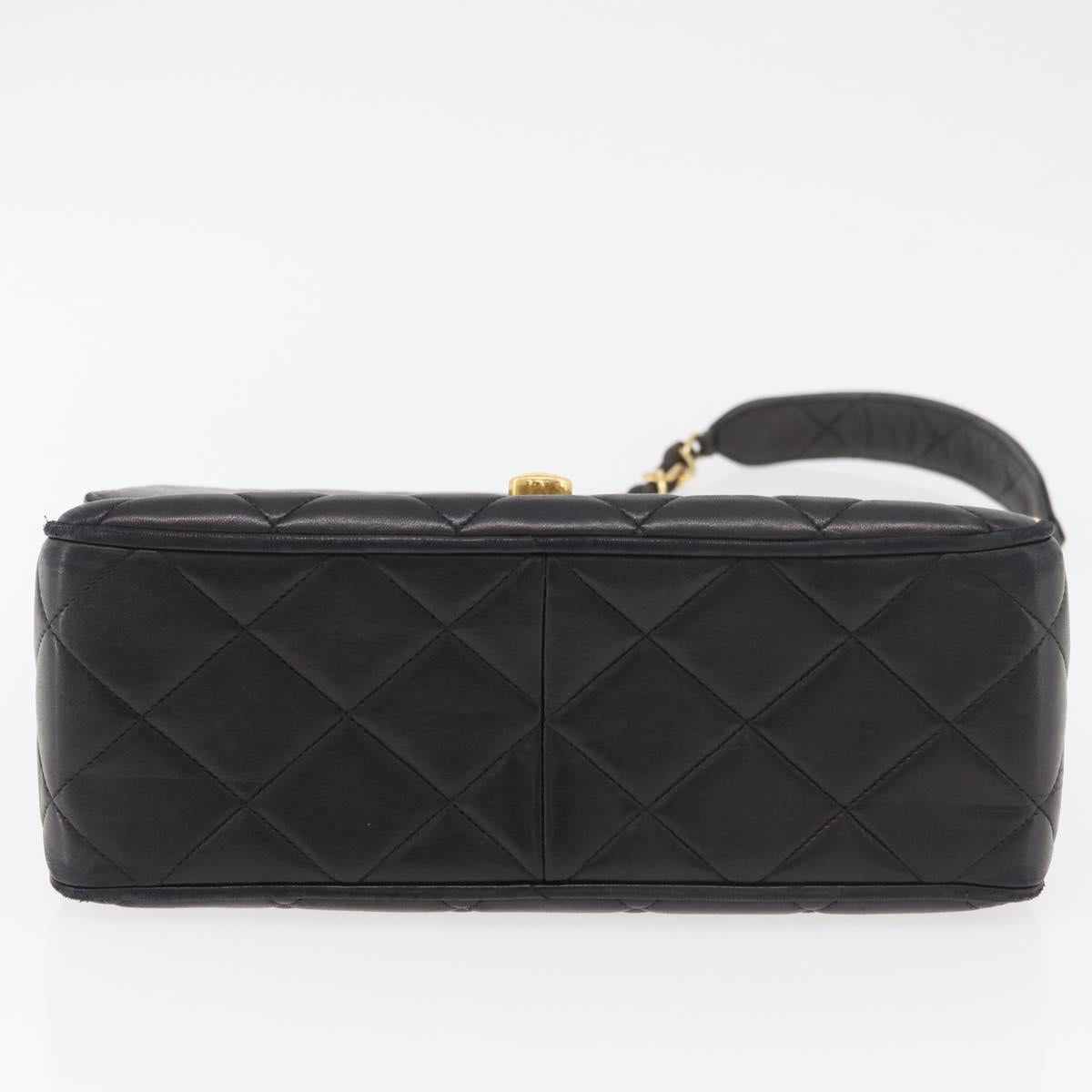 CHANEL Matelasse Chain Shoulder Bag Lamb Skin Black Gold CC Auth 175090SAV