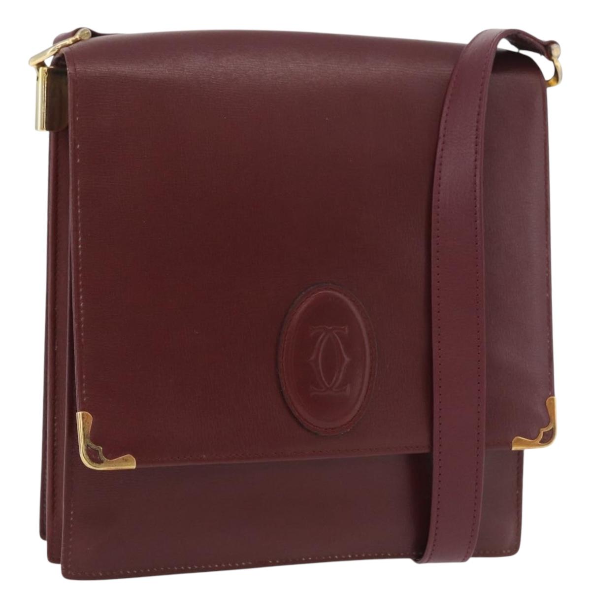 CARTIER Must Line Shoulder Bag Leather Bordeaux Gold Auth 175092A