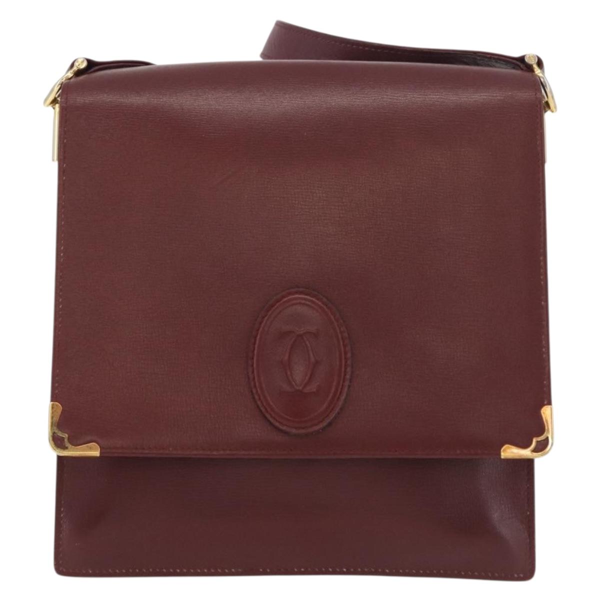 CARTIER Must Line Shoulder Bag Leather Bordeaux Gold Auth 175092A