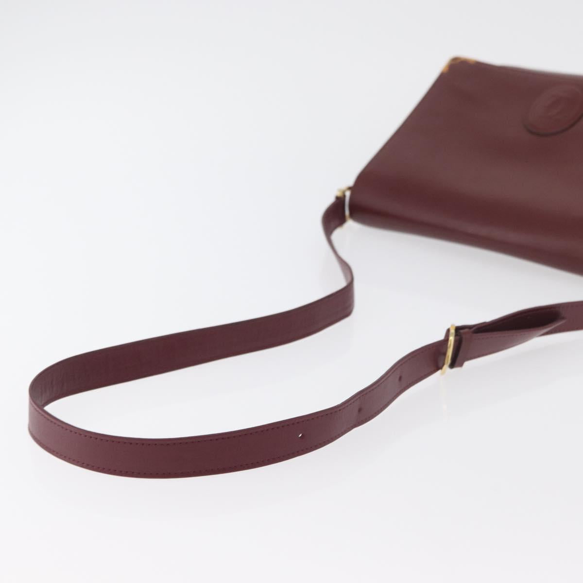 CARTIER Must Line Shoulder Bag Leather Bordeaux Gold Auth 175092A