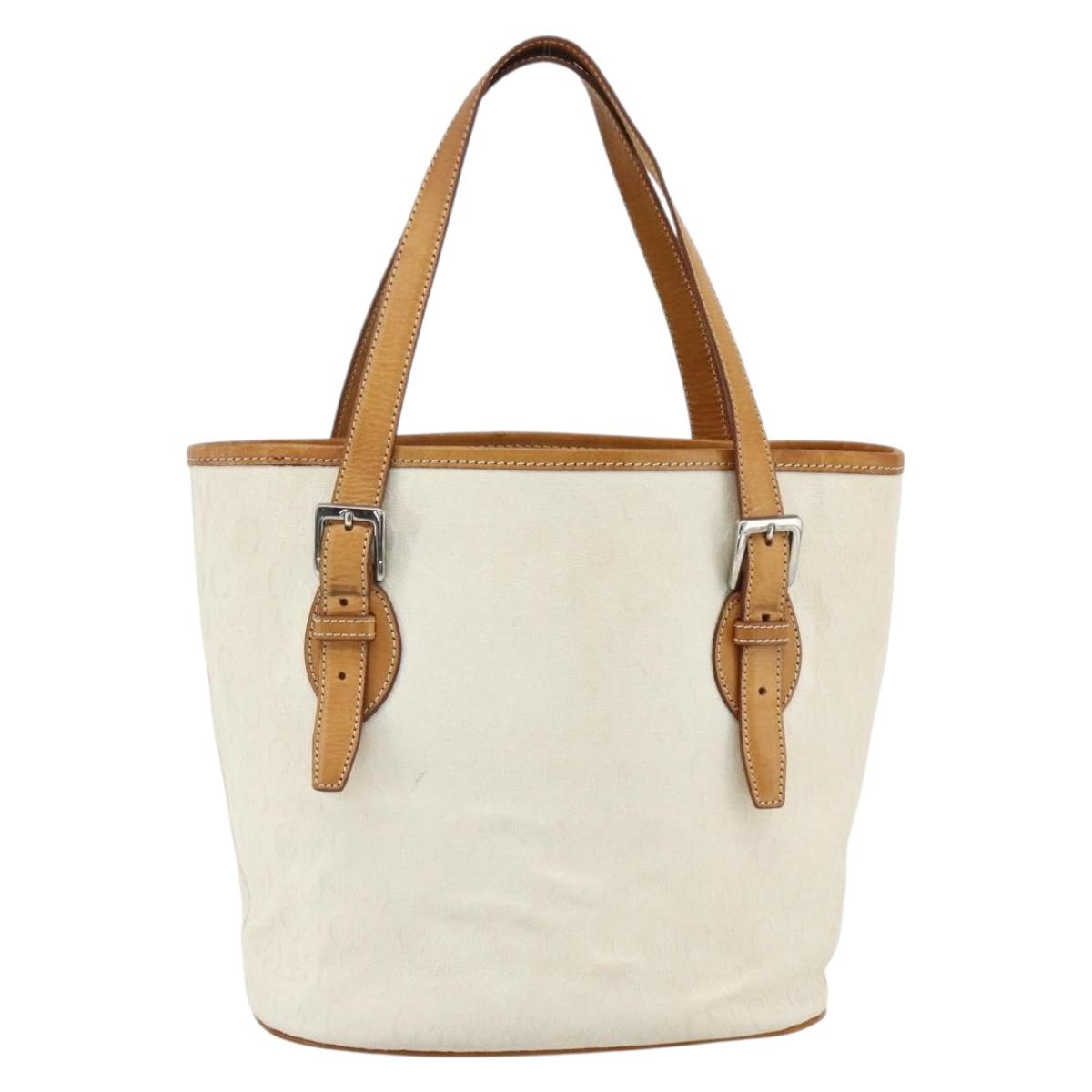 CELINE C Macadam Canvas Tote Bag White Auth 175095A