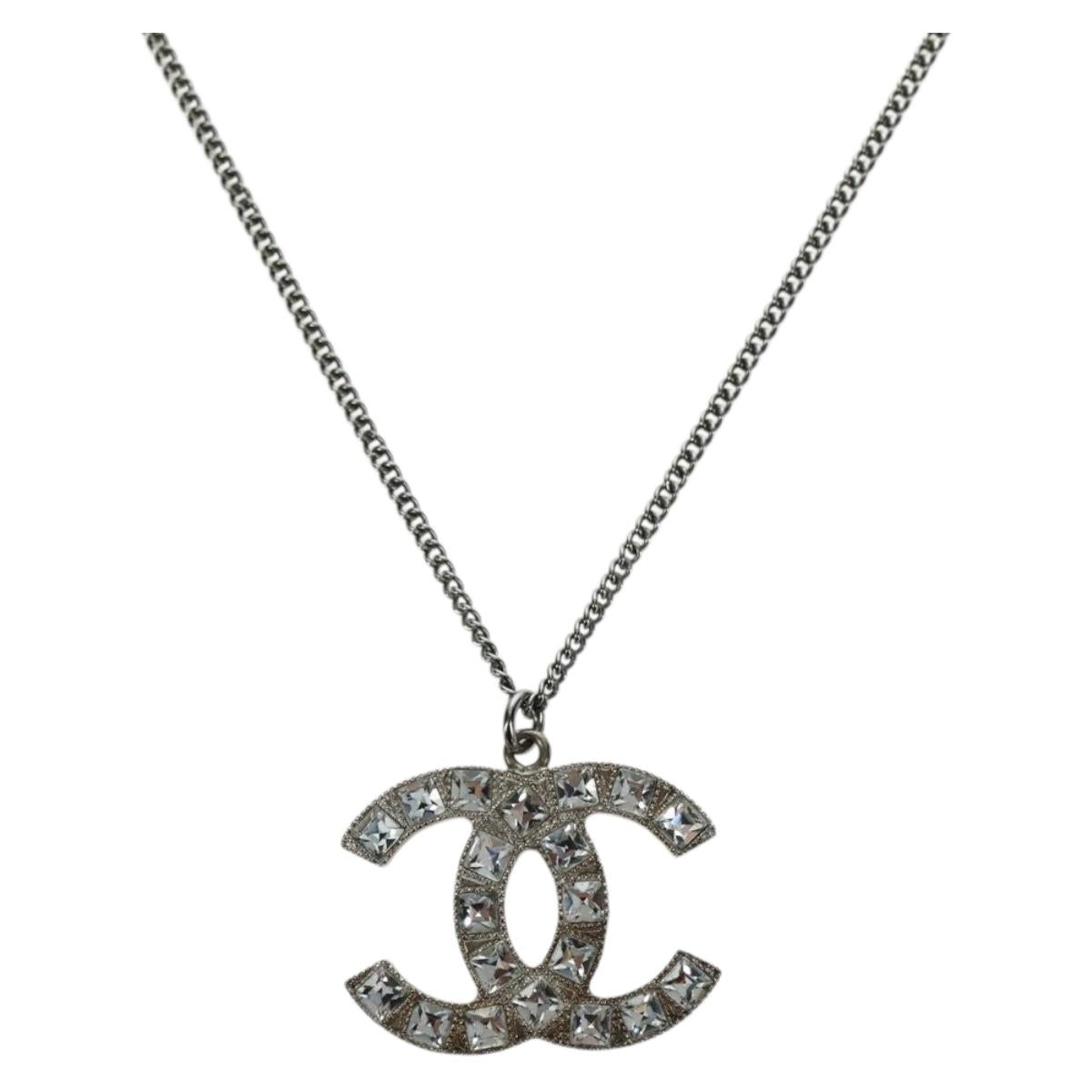 CHANEL COCO Mark Necklace metal Silver CC Auth 175104M