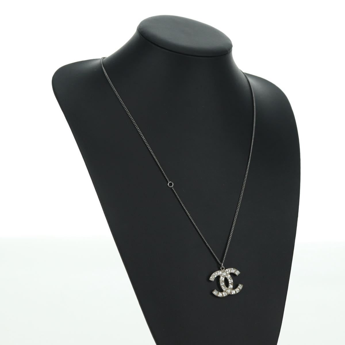 CHANEL COCO Mark Necklace metal Silver CC Auth 175104M