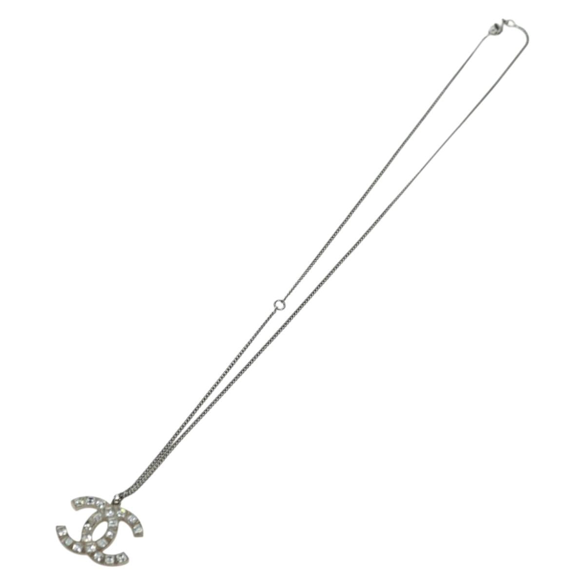 CHANEL COCO Mark Necklace metal Silver CC Auth 175104M