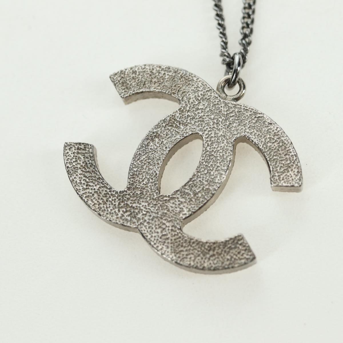 CHANEL COCO Mark Necklace metal Silver CC Auth 175104M