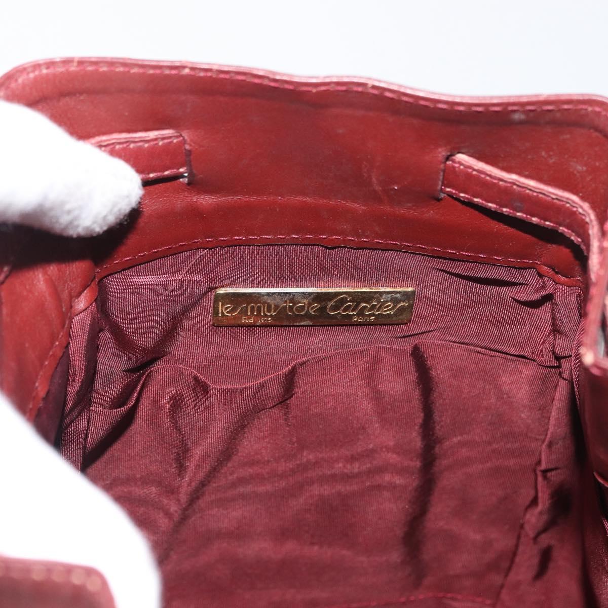 CARTIER Must Line Purse Shoulder Bag Leather Bordeaux Gold Auth 175108