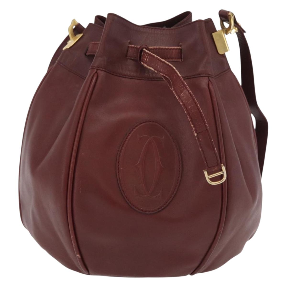CARTIER Must Line Purse Shoulder Bag Leather Bordeaux Gold Auth 175108