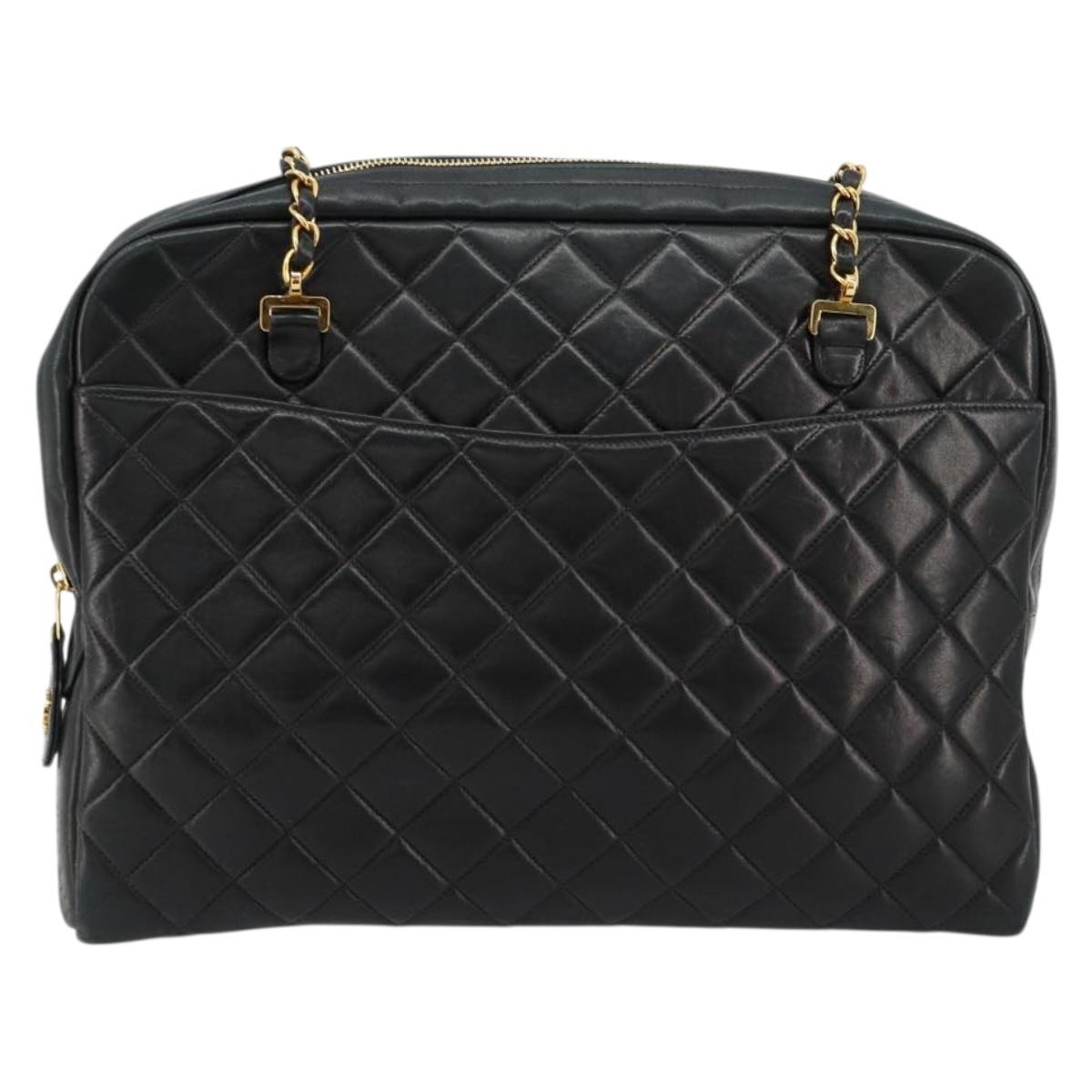 CHANEL Matelasse Shoulder Bag Lamb Skin Black Gold CC Auth 175111A
