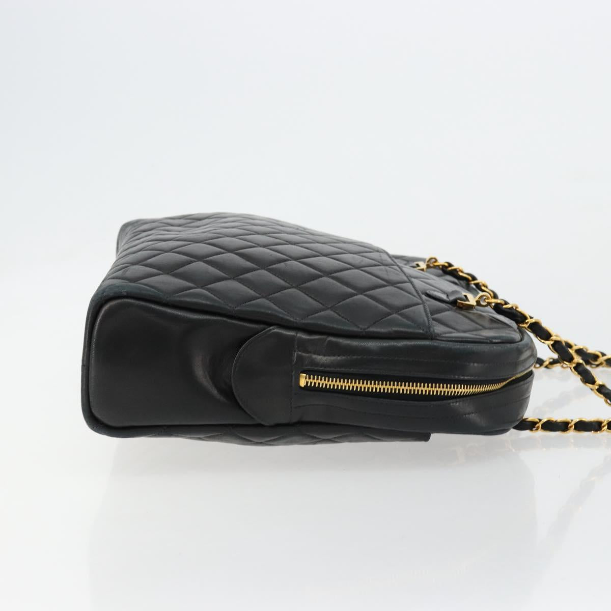 CHANEL Matelasse Shoulder Bag Lamb Skin Black Gold CC Auth 175111A