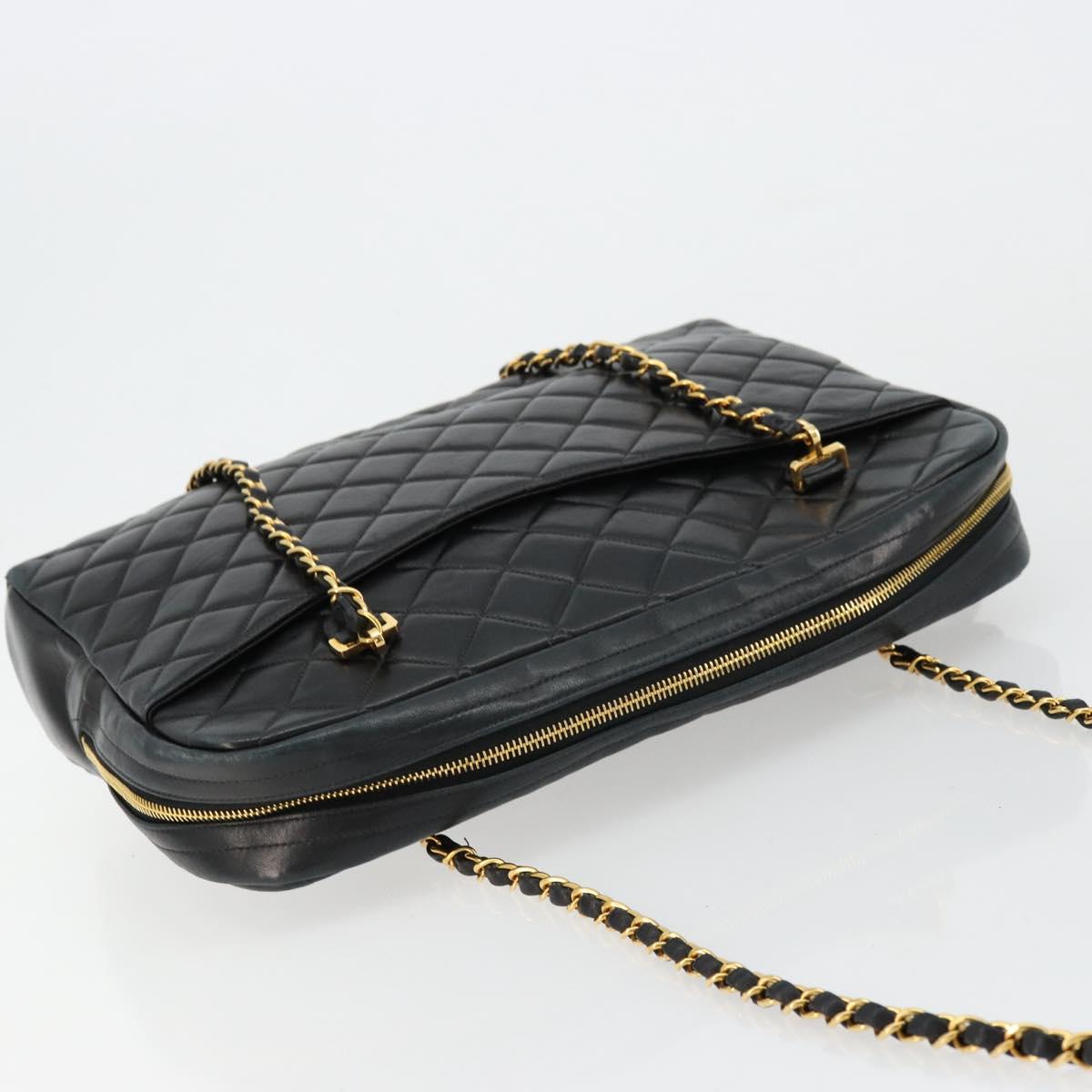 CHANEL Matelasse Shoulder Bag Lamb Skin Black Gold CC Auth 175111A