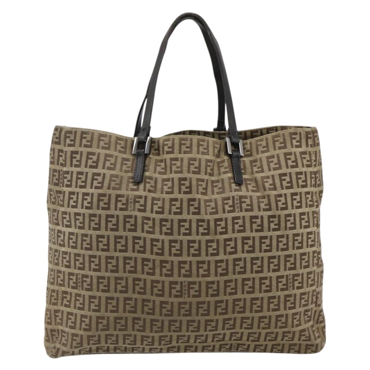 FENDI Zucca Canvas Hand Bag Black Brown Auth 175118