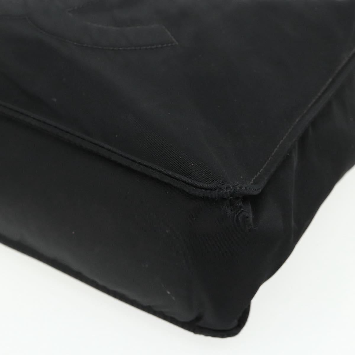 CHANEL Hand Bag Nylon Black Silver CC Auth 175119