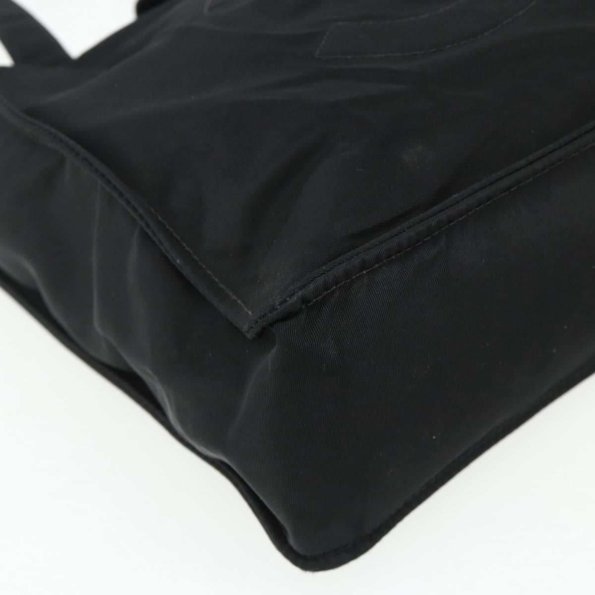 CHANEL Hand Bag Nylon Black Silver CC Auth 175119
