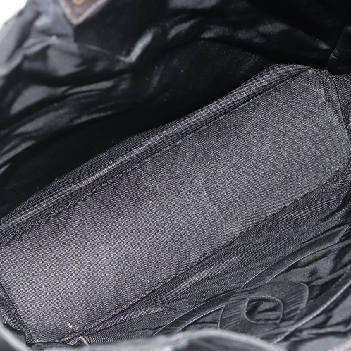 CHANEL Hand Bag Nylon Black Silver CC Auth 175119