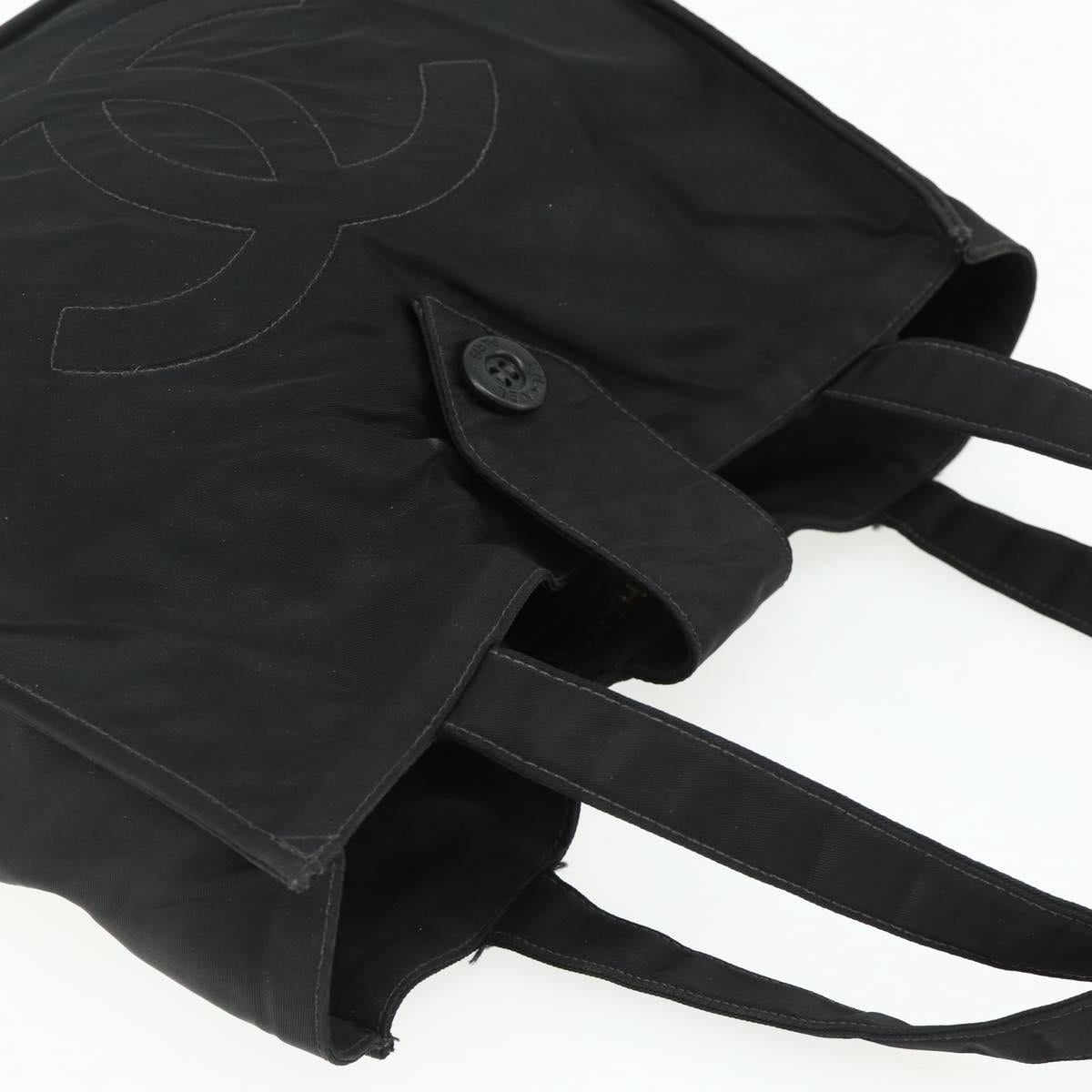 CHANEL Hand Bag Nylon Black Silver CC Auth 175119