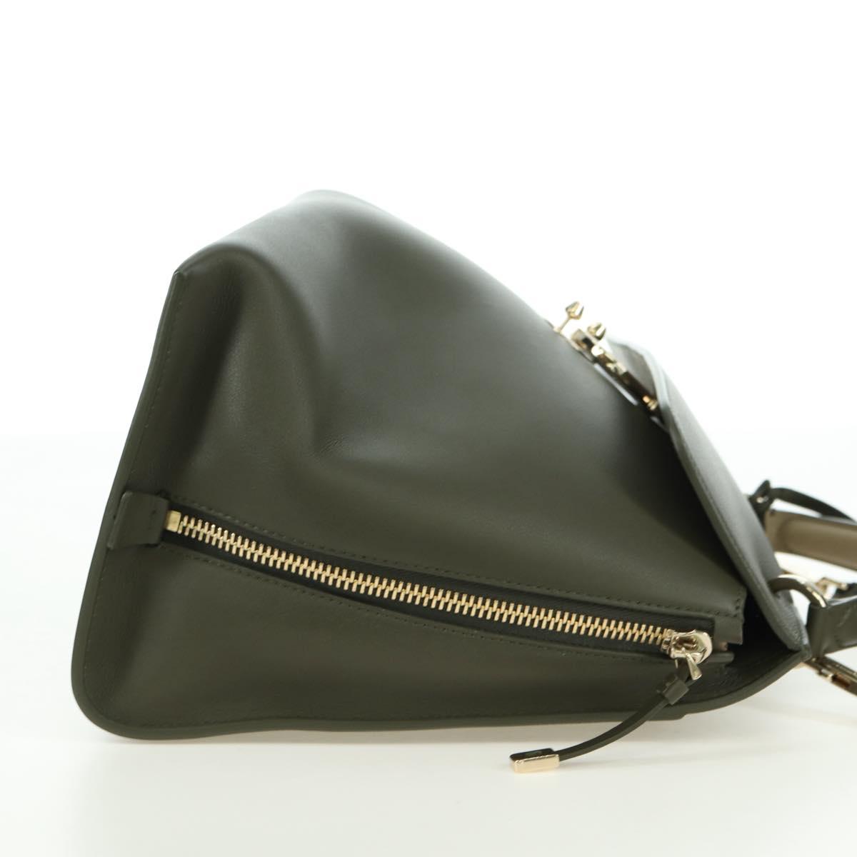 Salvatore Ferragamo Gancini Jet Set Bag Leather 2way Khaki Gold Auth 175123V