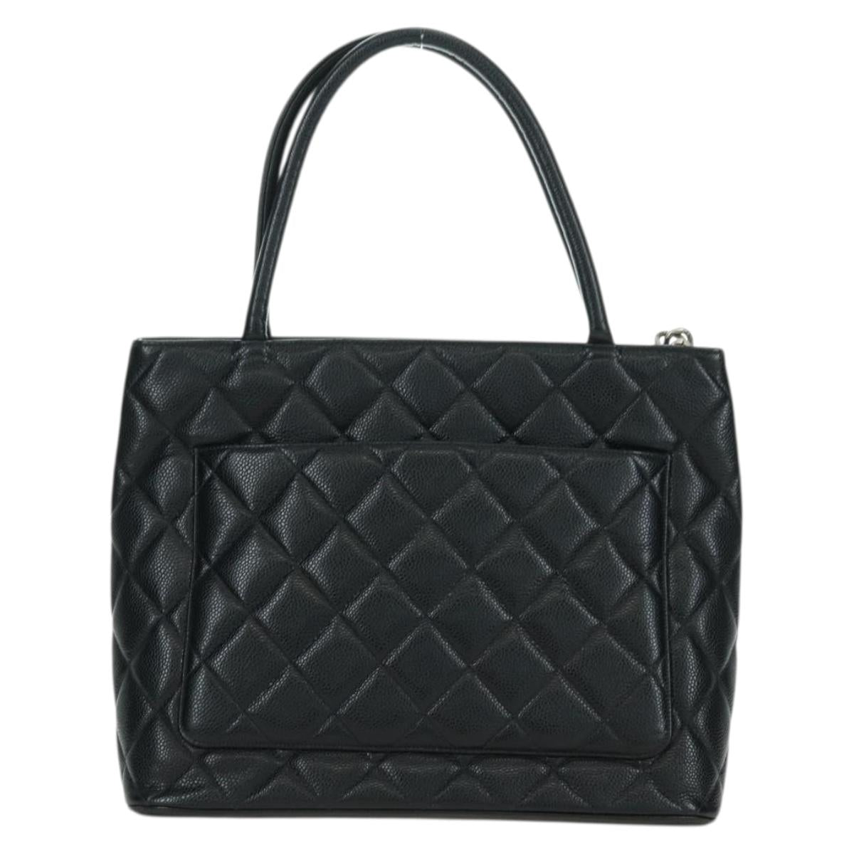 CHANEL Matelasse Reprint Tote Bag Caviar Skin Black Silver CC Auth 175126SAV