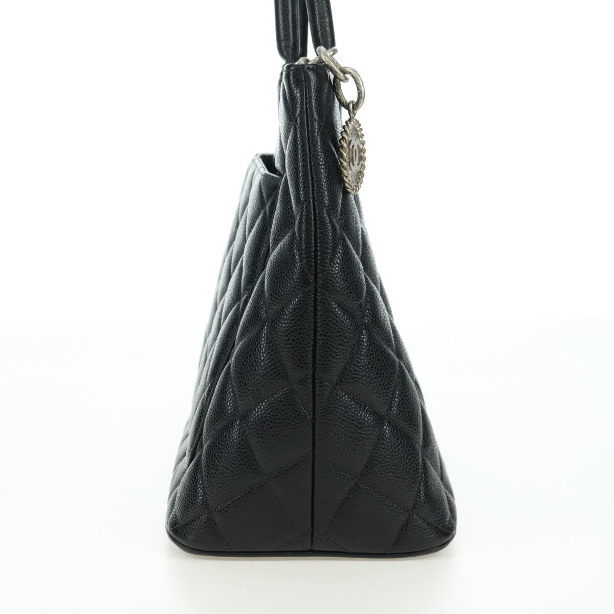 CHANEL Matelasse Reprint Tote Bag Caviar Skin Black Silver CC Auth 175126SAV