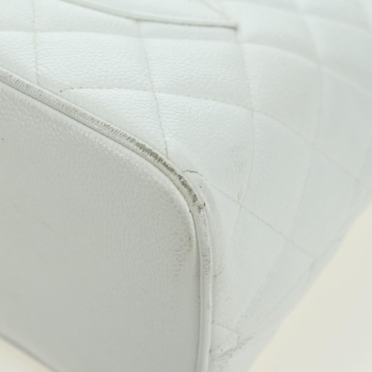 CHANEL Matelasse Reprint Tote Bag Caviar Skin White Gold CC Auth 175127V