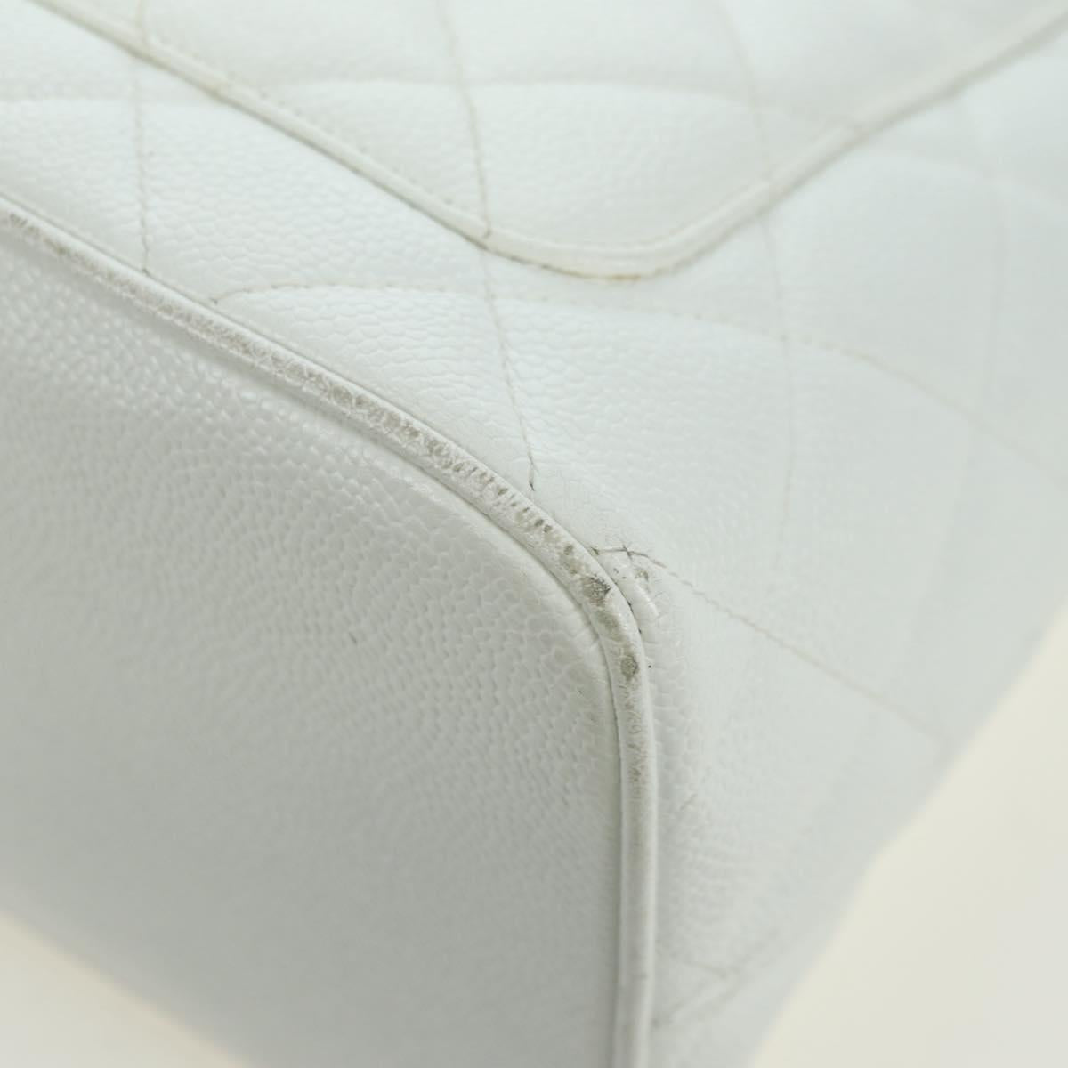 CHANEL Matelasse Reprint Tote Bag Caviar Skin White Gold CC Auth 175127V
