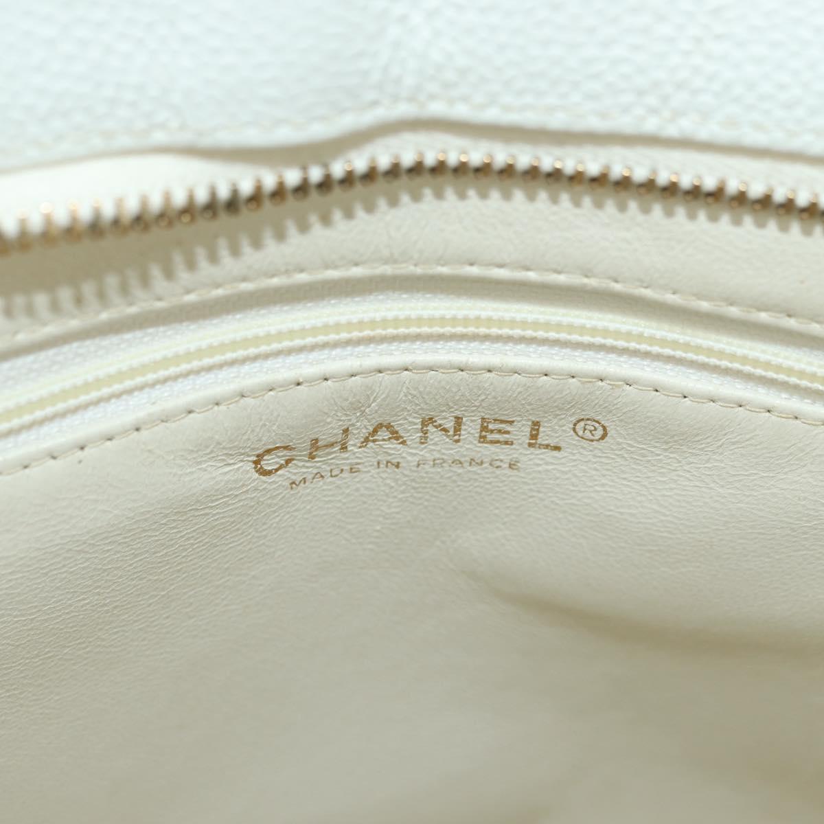 CHANEL Matelasse Reprint Tote Bag Caviar Skin White Gold CC Auth 175127V