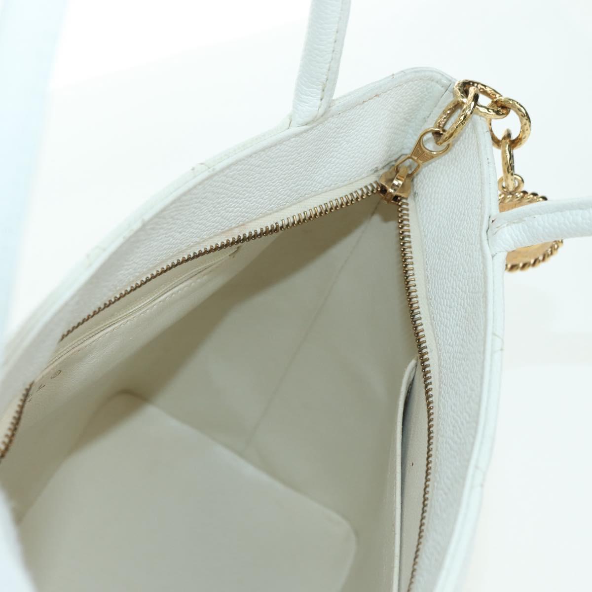 CHANEL Matelasse Reprint Tote Bag Caviar Skin White Gold CC Auth 175127V