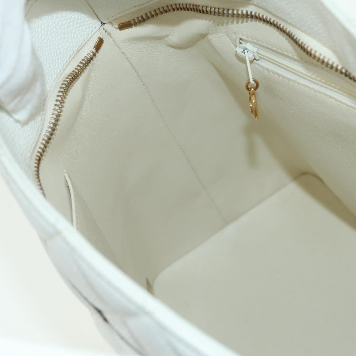 CHANEL Matelasse Reprint Tote Bag Caviar Skin White Gold CC Auth 175127V