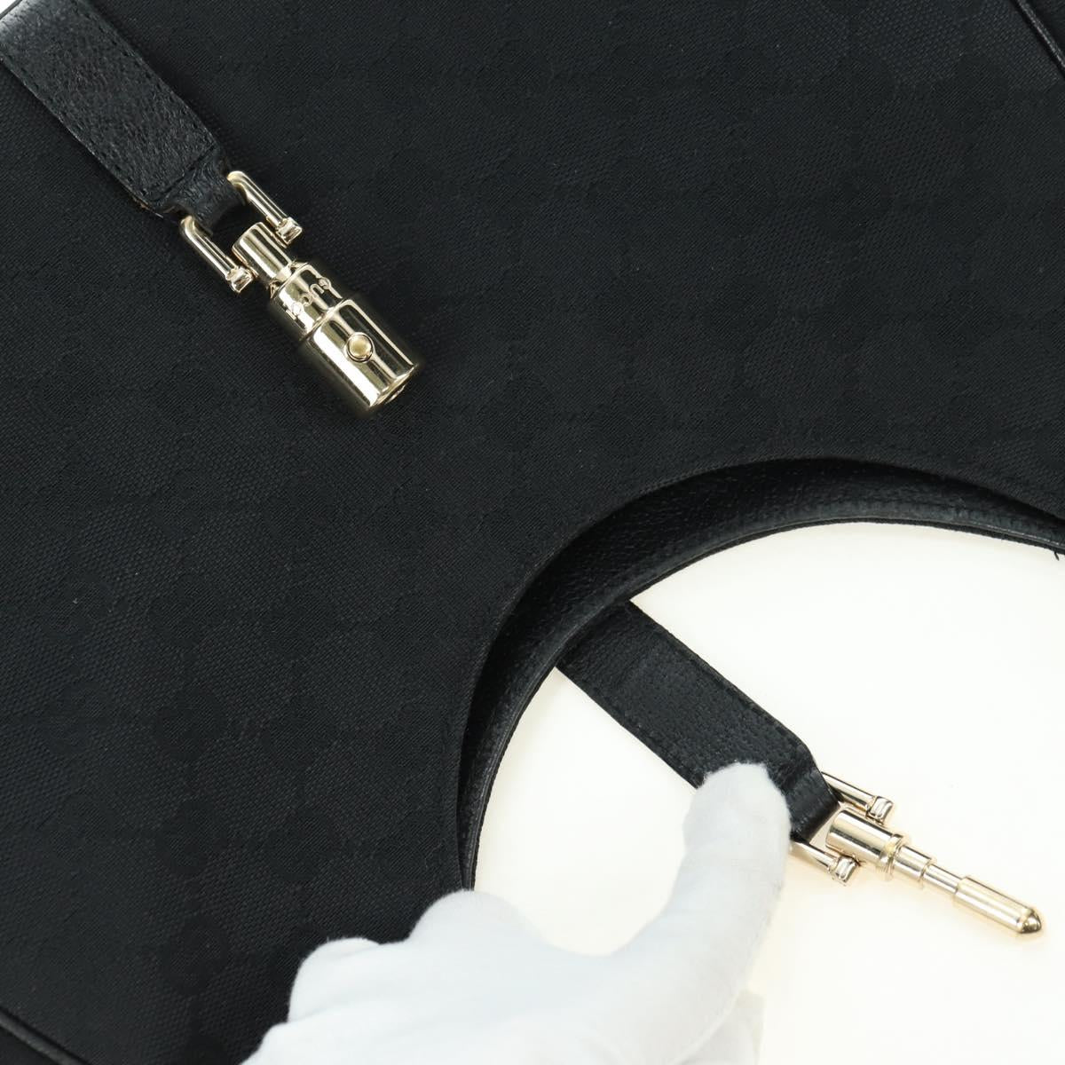 GUCCI GG Canvas Jackie Shoulder Bag Black Gold 124407 Auth 175128V