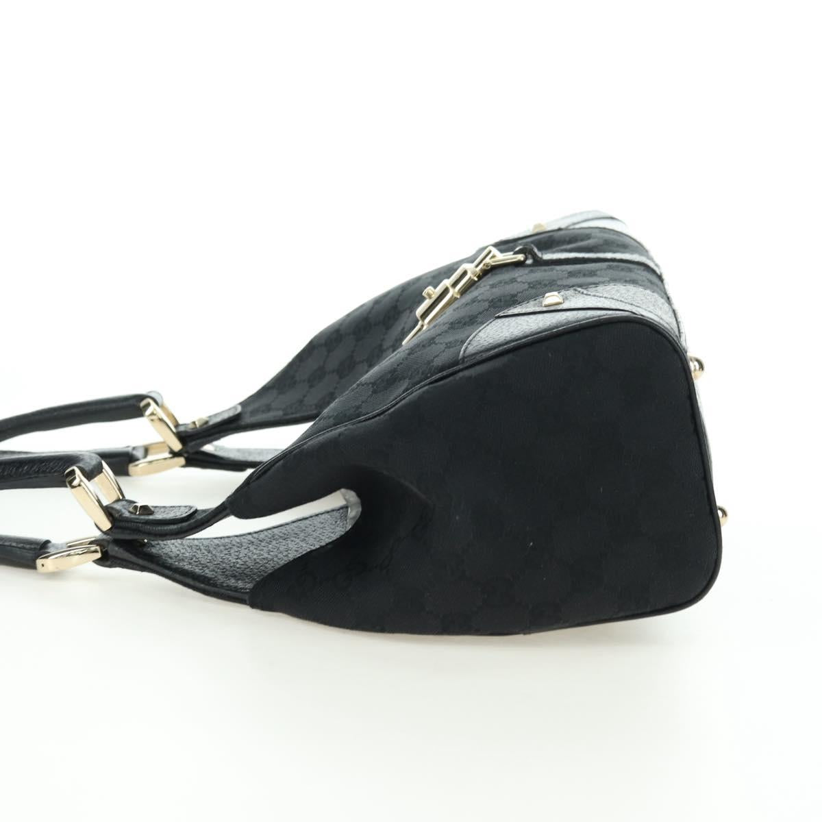 GUCCI GG Canvas Jackie Shoulder Bag Black Gold 124407 Auth 175128V