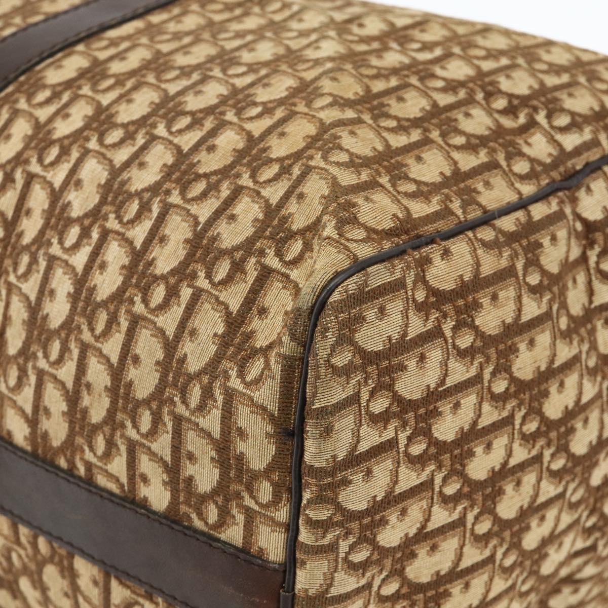 Christian Dior Trotter Canvas Boston Bag Brown Gold Auth 175130