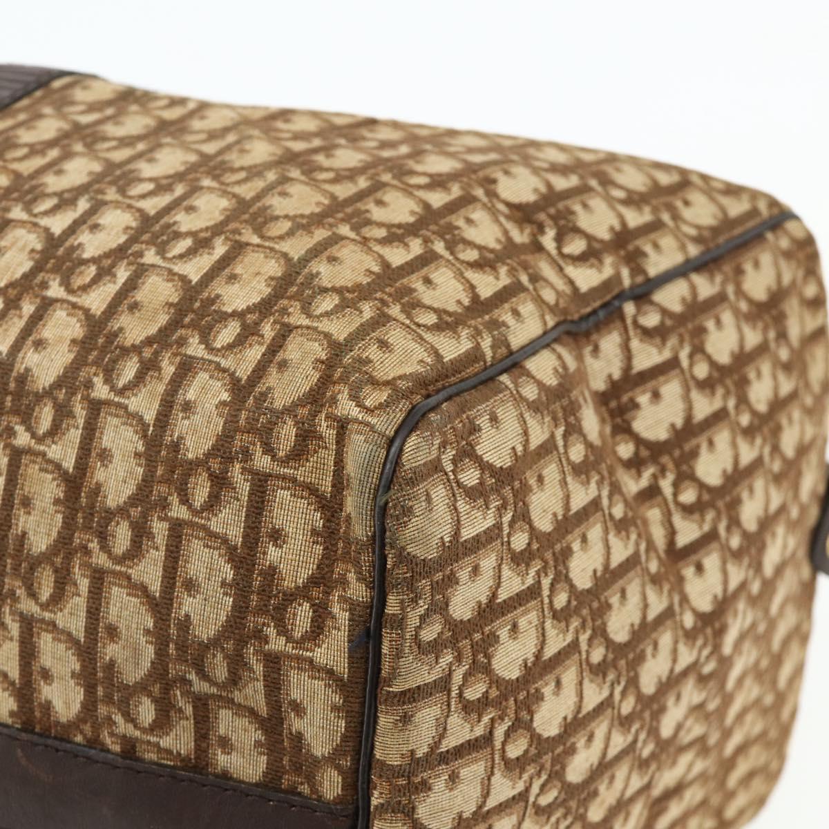 Christian Dior Trotter Canvas Boston Bag Brown Gold Auth 175130