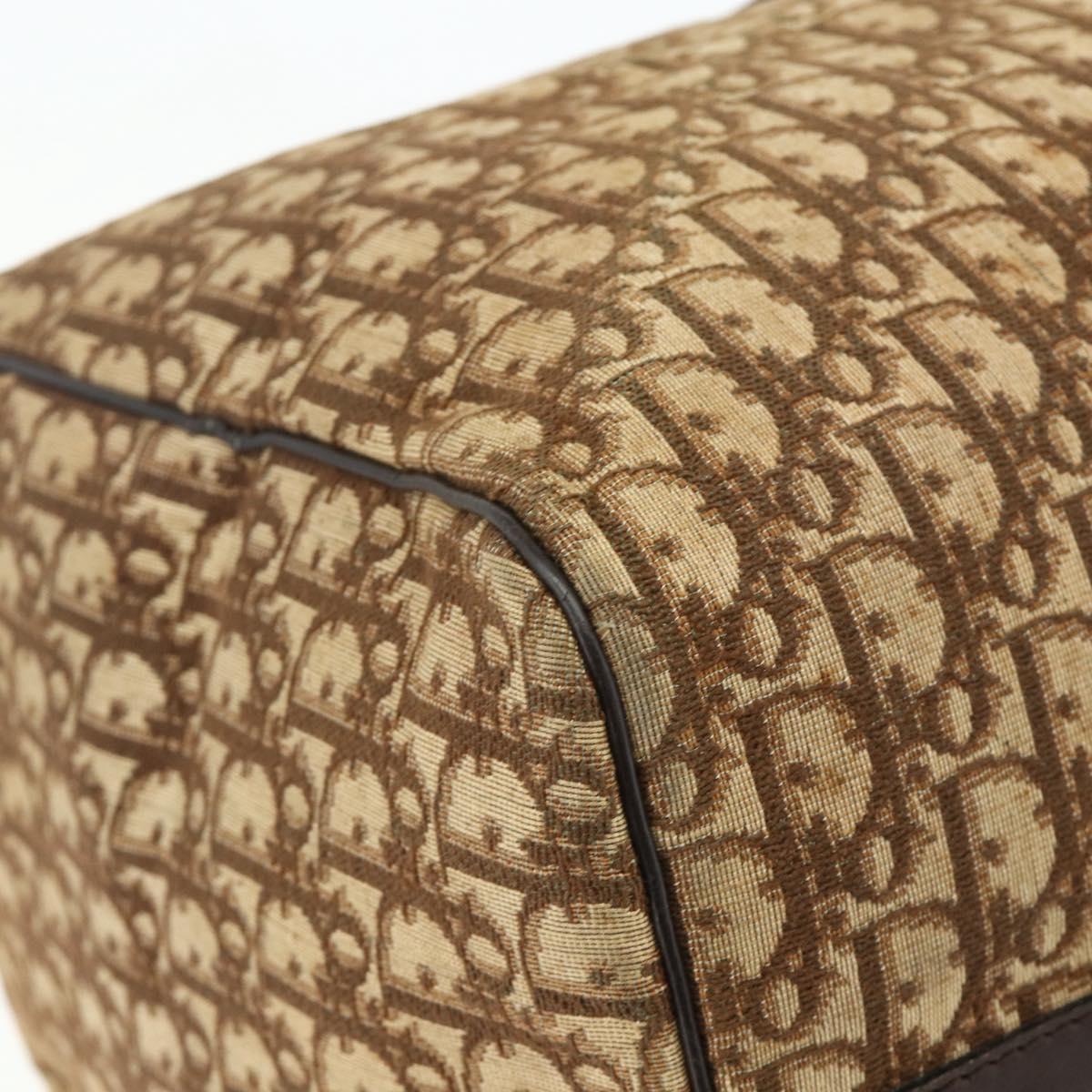 Christian Dior Trotter Canvas Boston Bag Brown Gold Auth 175130