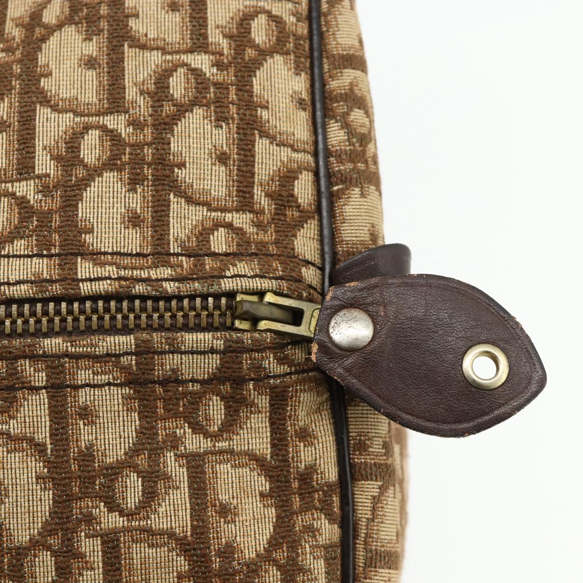 Christian Dior Trotter Canvas Boston Bag Brown Gold Auth 175130