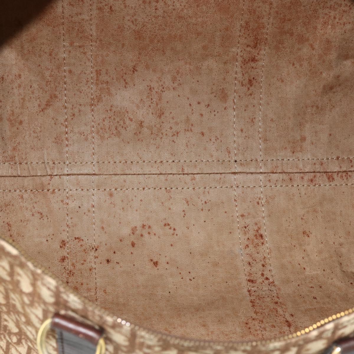 Christian Dior Trotter Canvas Boston Bag Brown Gold Auth 175130