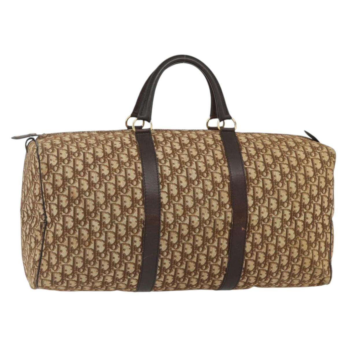 Christian Dior Trotter Canvas Boston Bag Brown Gold Auth 175130