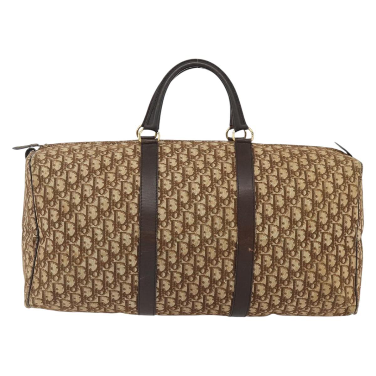 Christian Dior Trotter Canvas Boston Bag Brown Gold Auth 175130