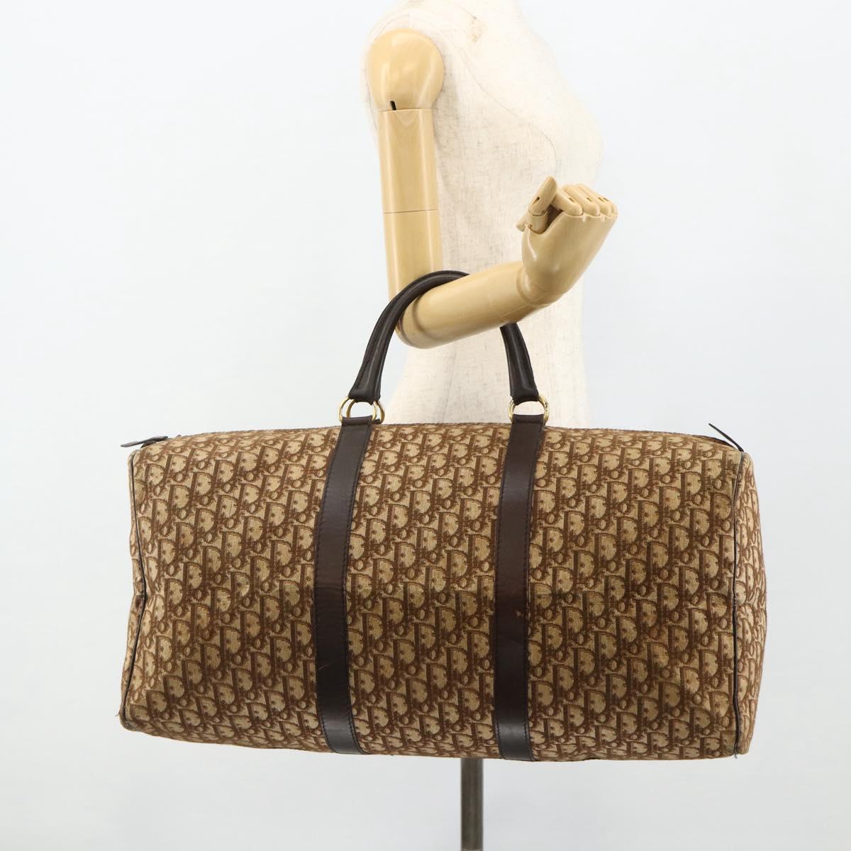 Christian Dior Trotter Canvas Boston Bag Brown Gold Auth 175130
