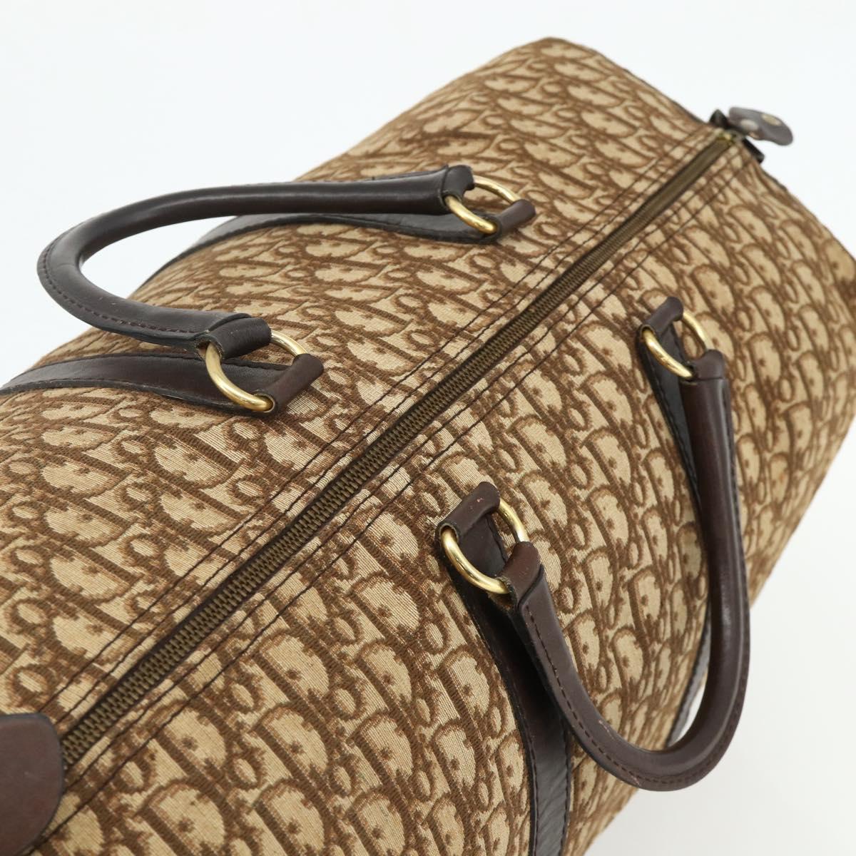 Christian Dior Trotter Canvas Boston Bag Brown Gold Auth 175130