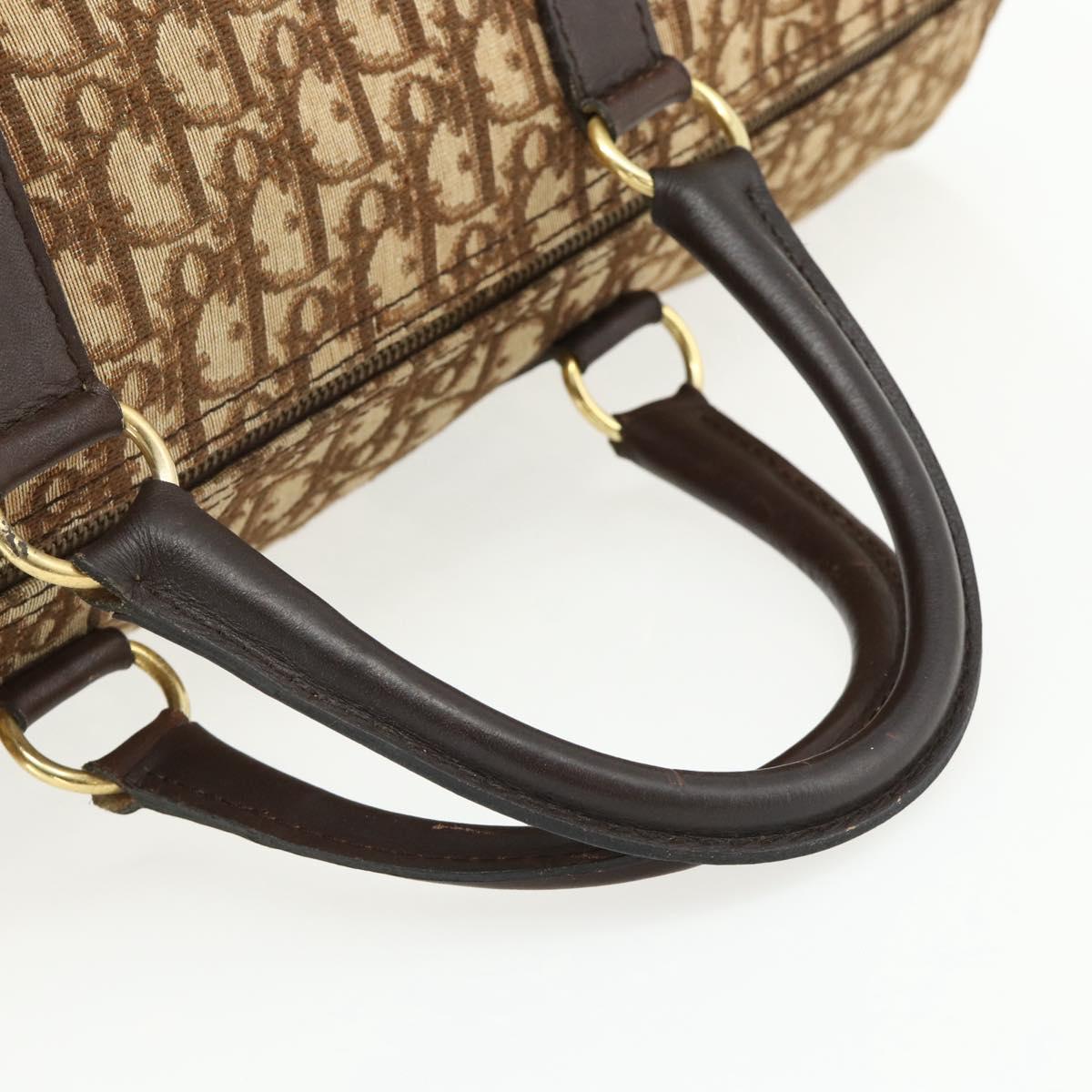 Christian Dior Trotter Canvas Boston Bag Brown Gold Auth 175130