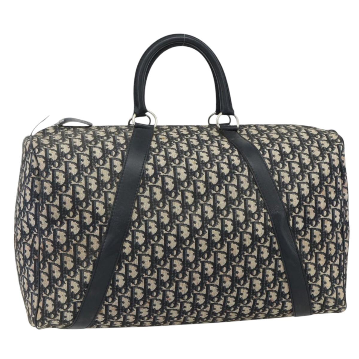 Christian Dior Trotter Canvas Boston Bag Navy Silver Auth 175131
